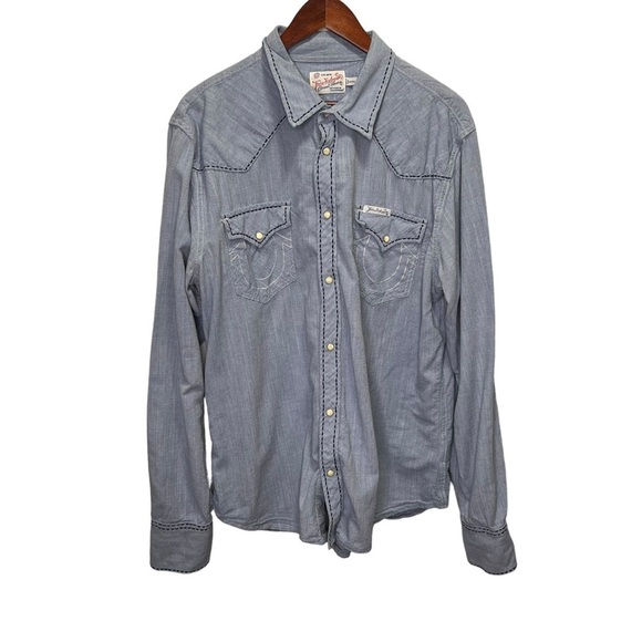 True Religion Blue Button Down Shirt Size XXXL - Picture 1 of 12